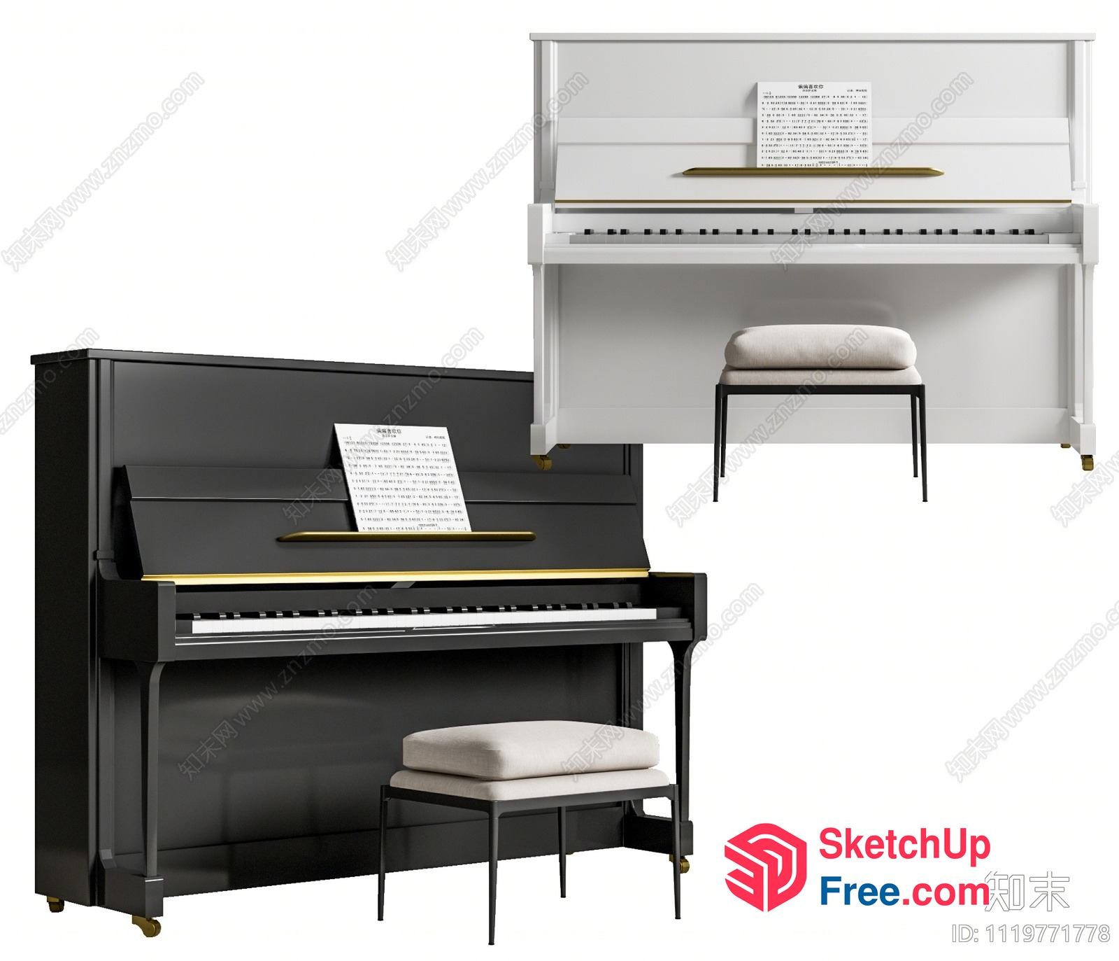 Piano And Stool Set For Music Practice 3D SketchUp File