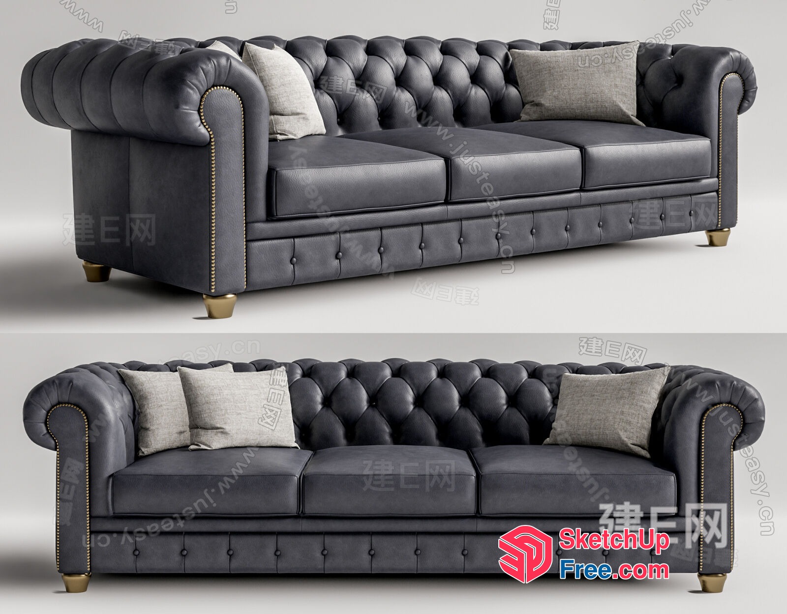 Luxurious Black Leather Chesterfield Sofa 3D SketchUp File
