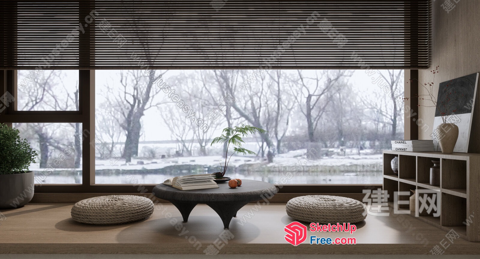 Minimalist Japanese Style Living Room With Natural Light 3D SketchUp File