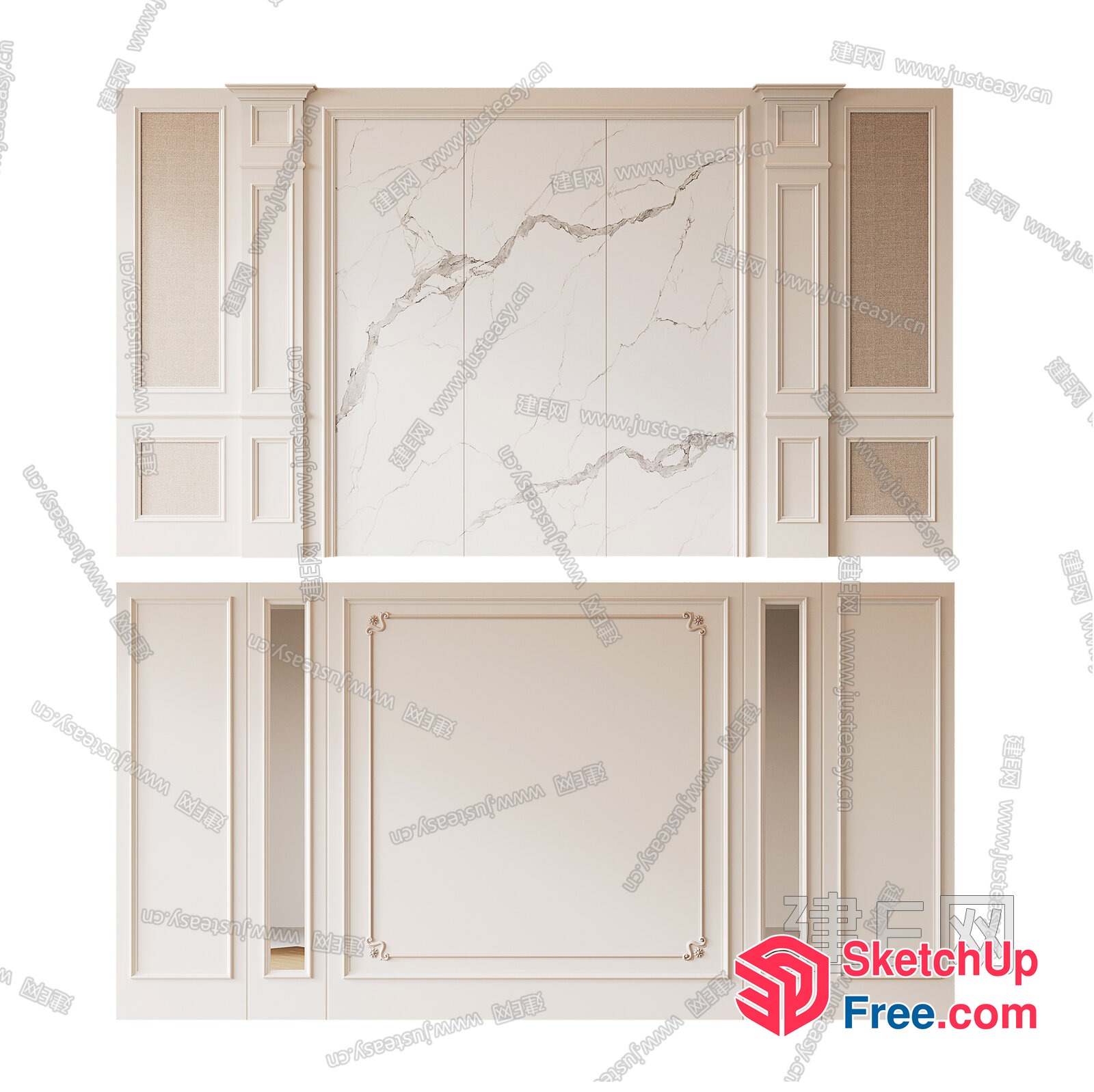 Elegant Creamy Style European Interior Design 3D SketchUp File