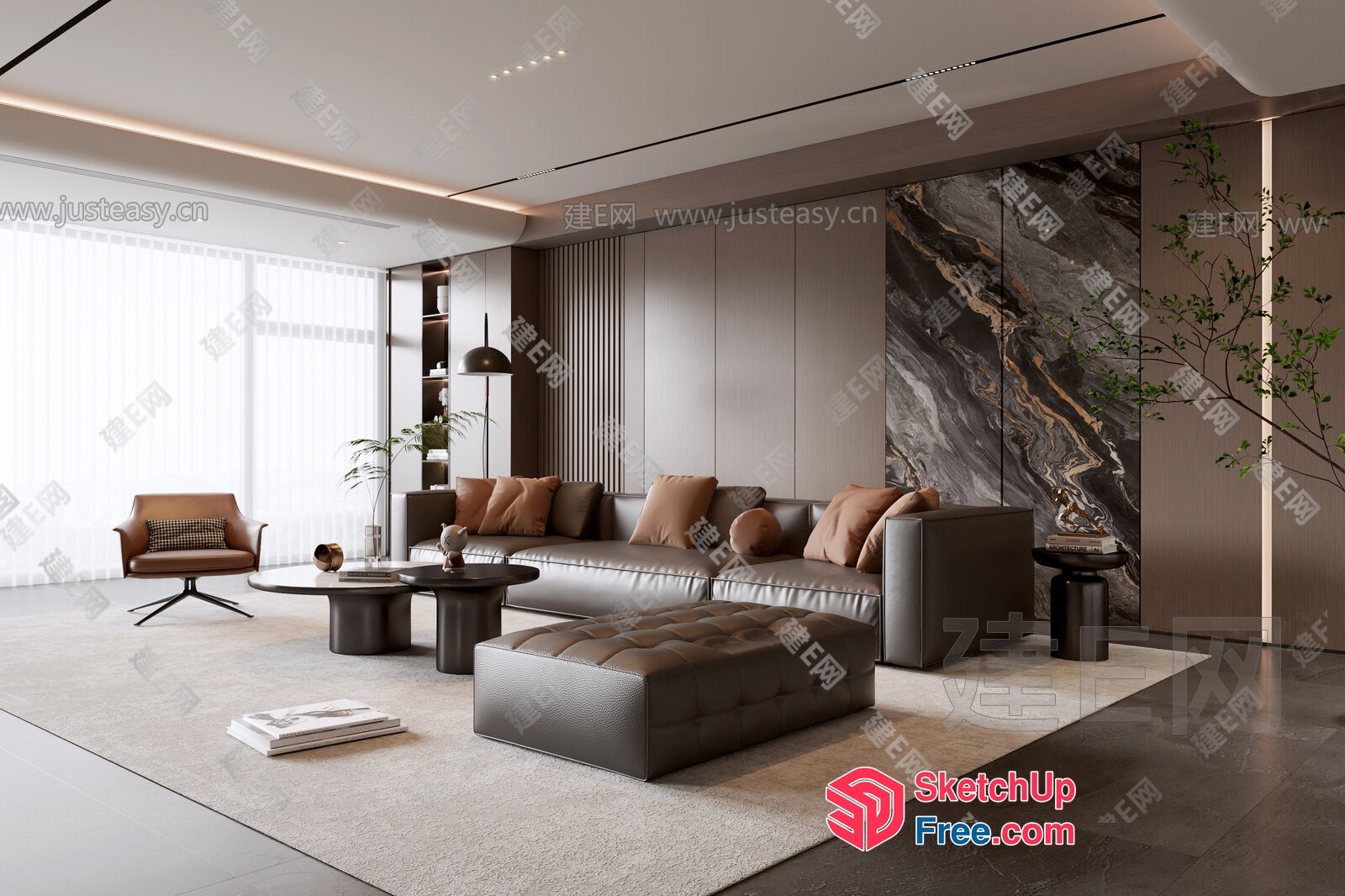 Modern Living Room With Neutral Tones And Natural Elements 3D SketchUp File