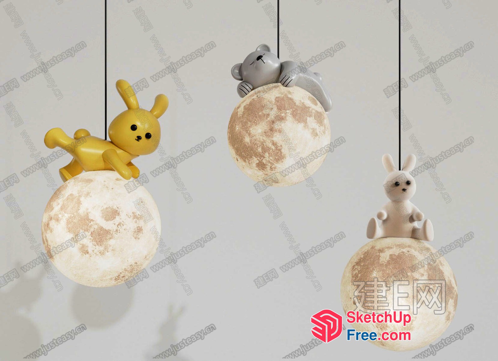 Cartoon Animal Decorations On Hanging Moon Lights 3D SketchUp File