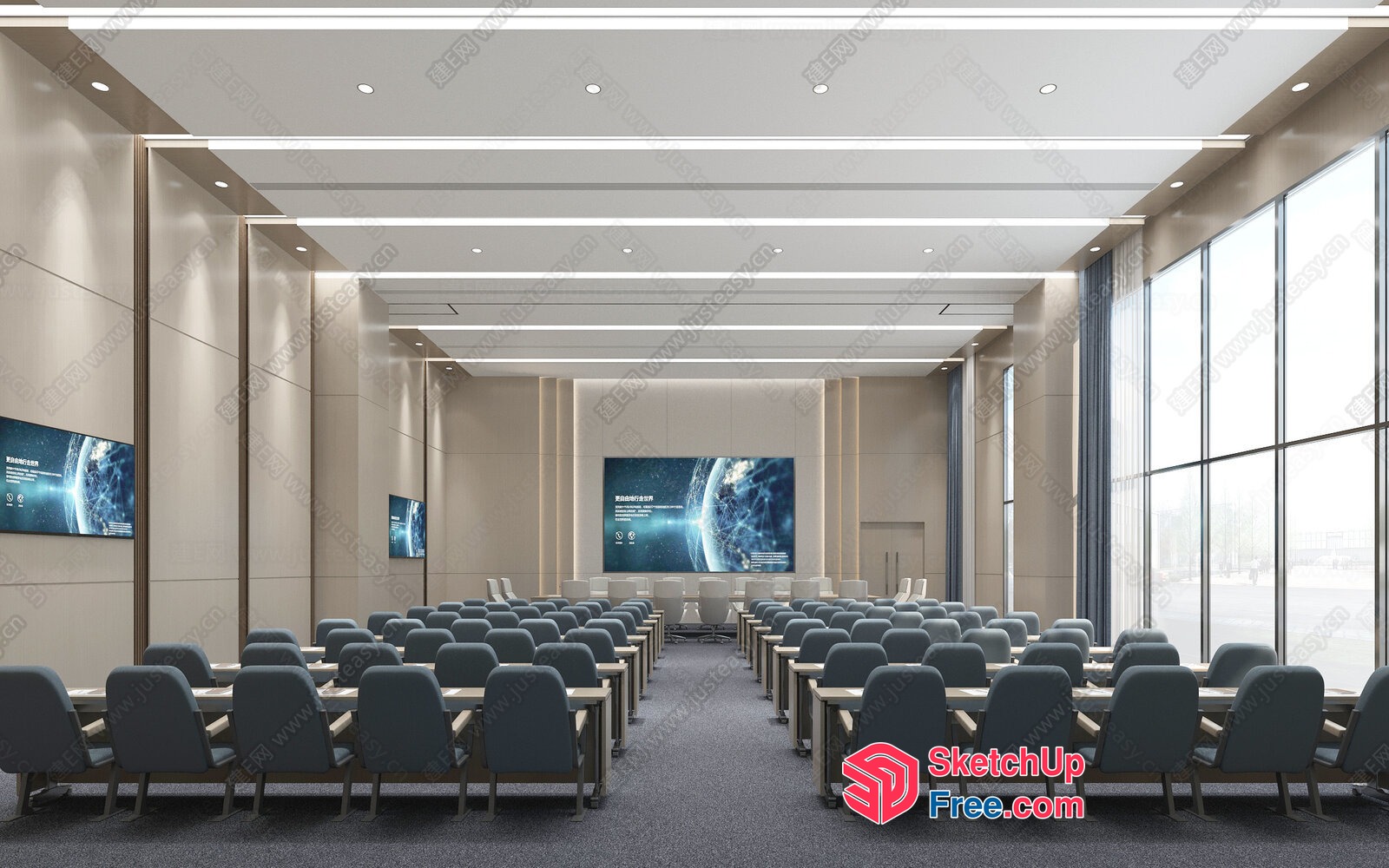 Modern Conference Room With Large Screen Displays 3D SketchUp File