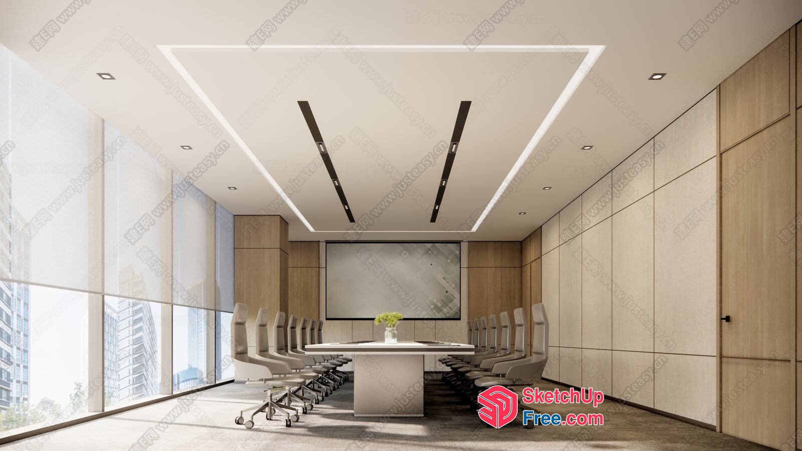 Modern Conference Room With Large Table And High Chairs 3D SketchUp File