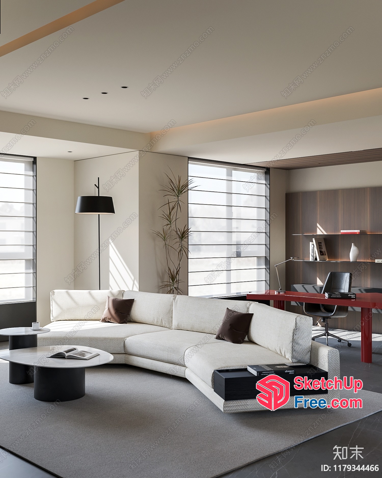 Modern Minimalist Living Room With White Sofa And Coffee Table 3D SketchUp File