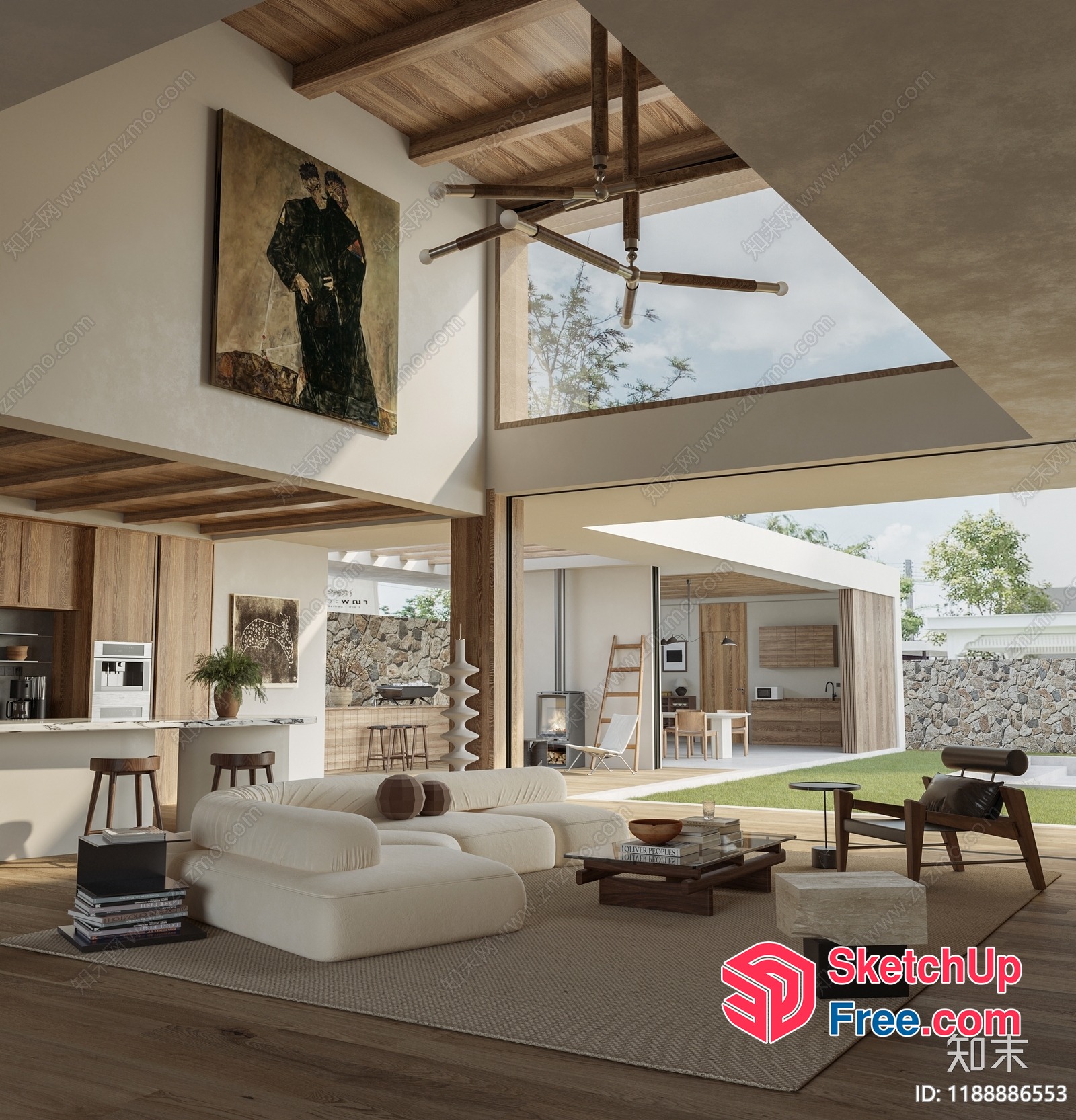 Modern Open-Plan Living Space With Large Windows 3D SketchUp File