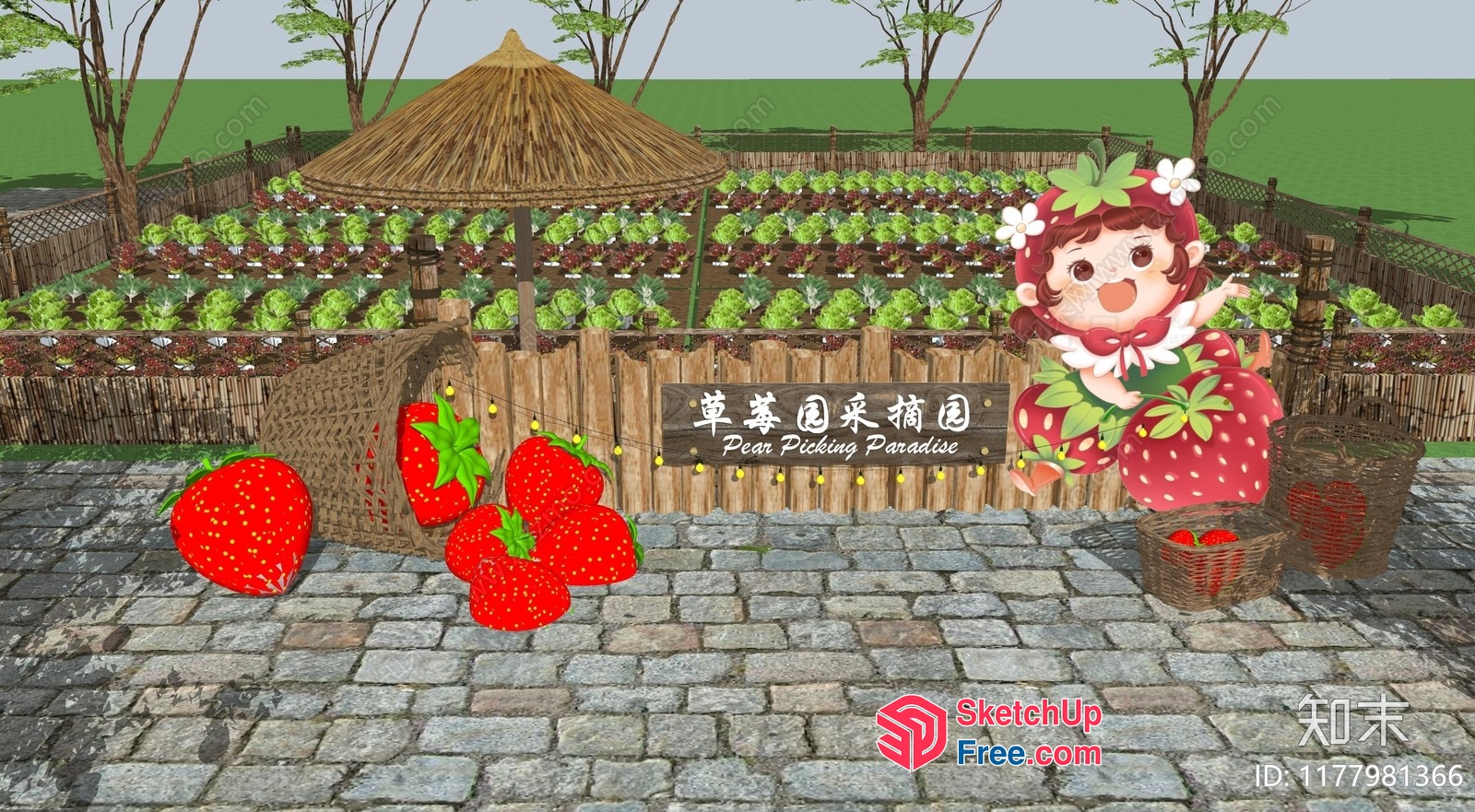 Vibrant Strawberry Garden Oasis 3D SketchUp File
