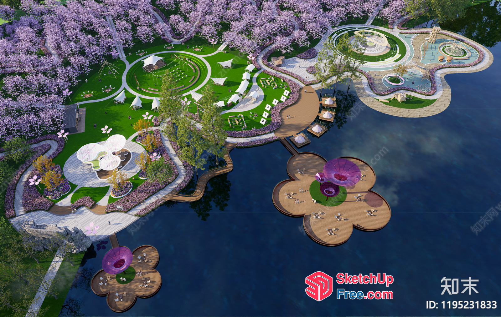 Serene Waterfront Garden With Floral And Greenery Elements 3D SketchUp File