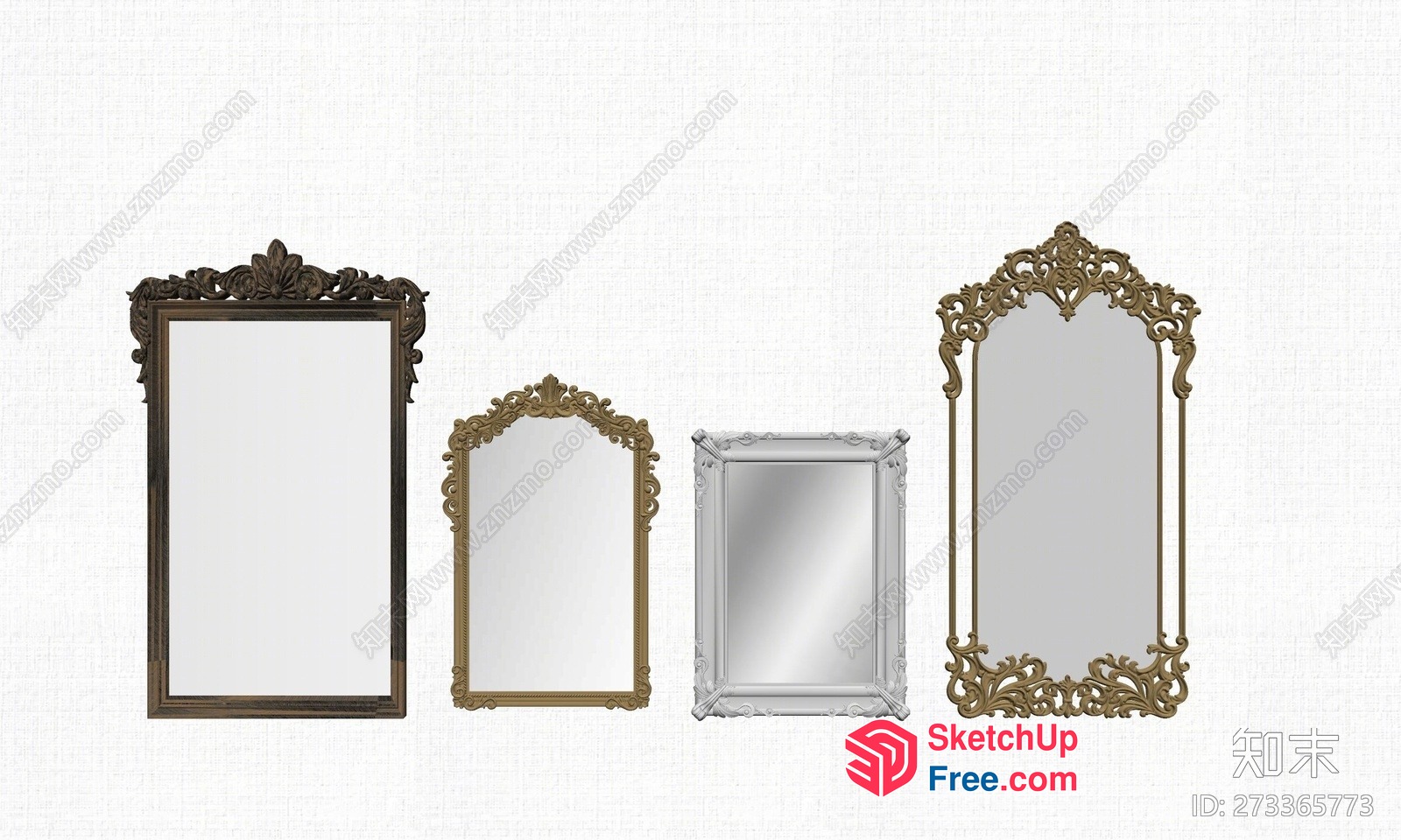 Ornate Gold And White Framed Mirrors 3D SketchUp File