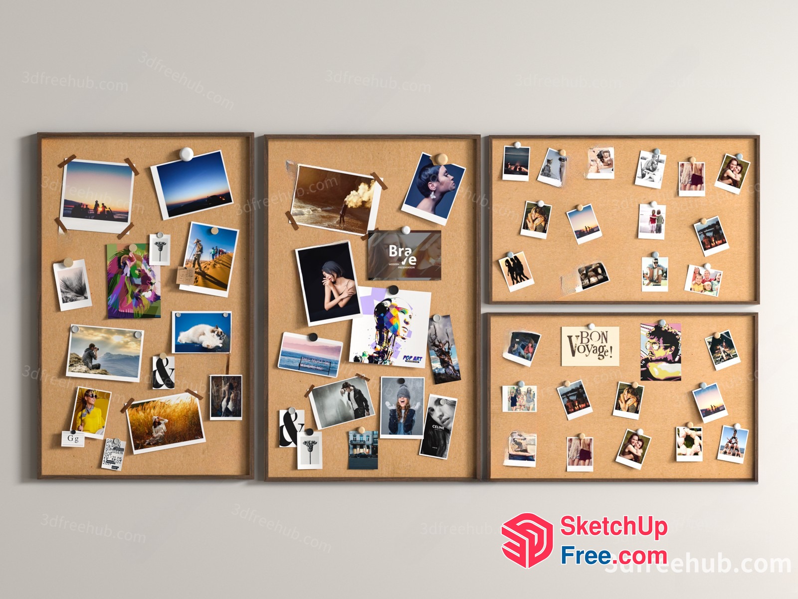 Bulletin Board Displaying Various Photos And Postcards 3D SketchUp File