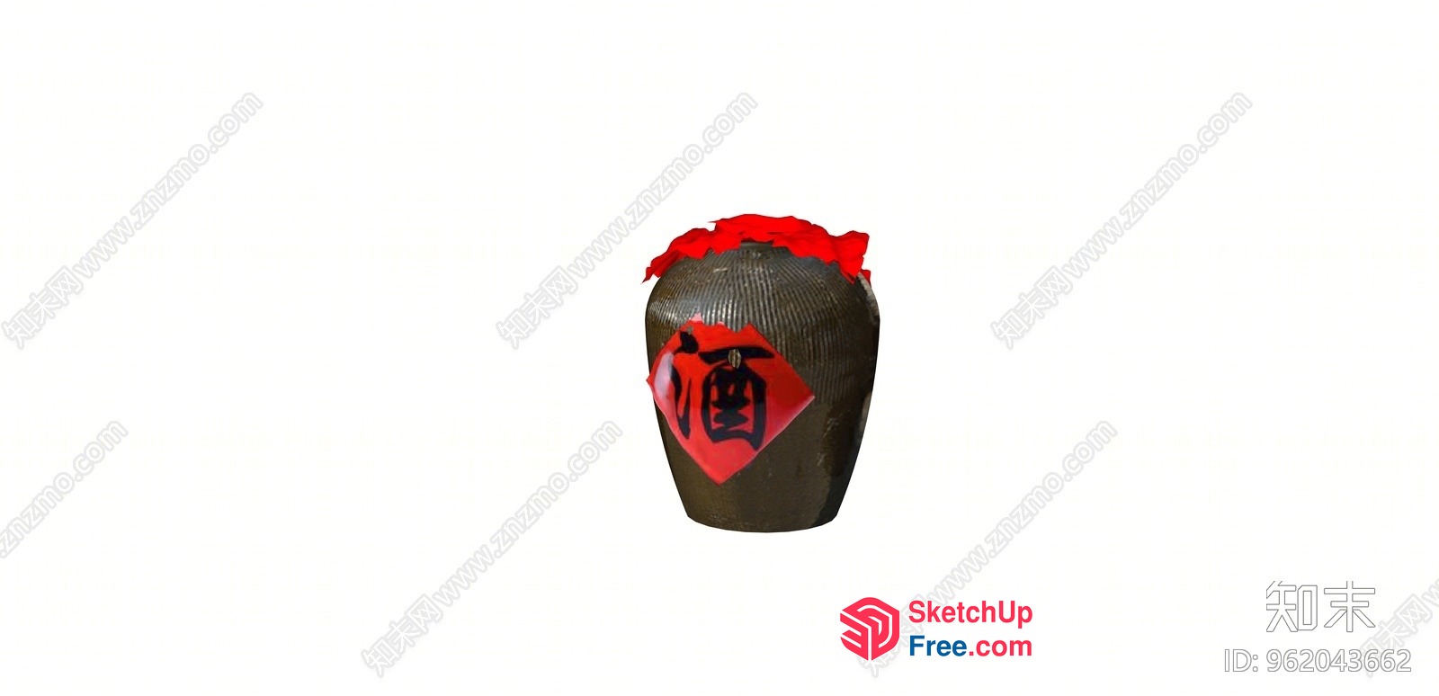 A Decorative Chinese Vase With A Red Design 3D SketchUp File
