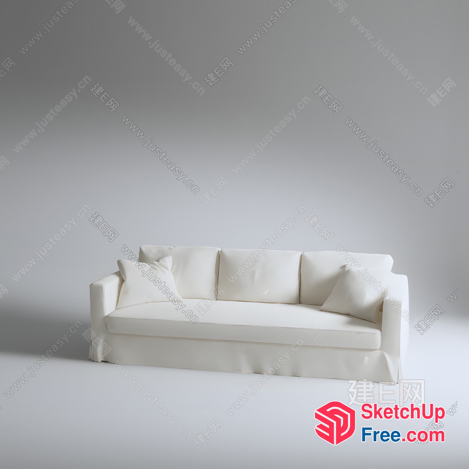 White Sofa With Pillows In A Plain Room 3D SketchUp File