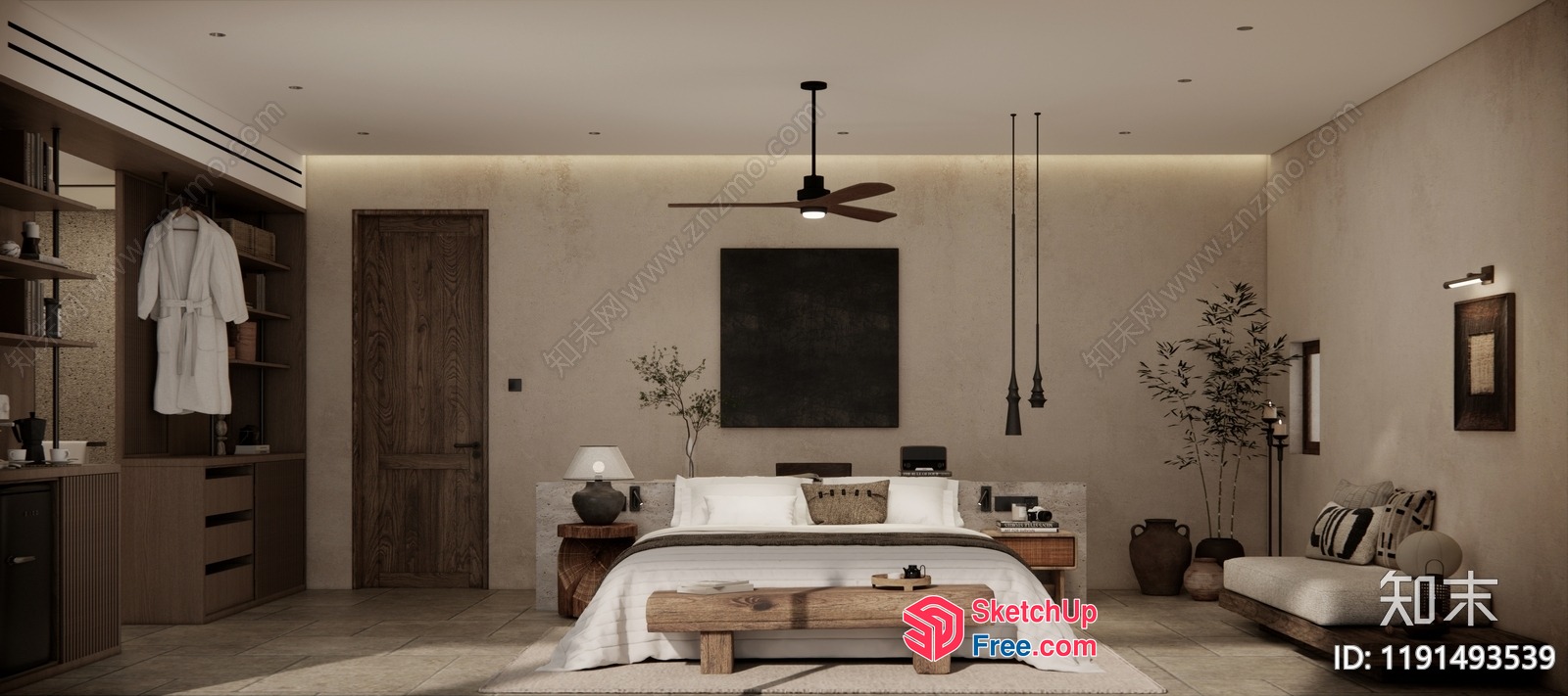Modern Minimalist Bedroom With Clean Lines And Natural Elements 3D SketchUp File