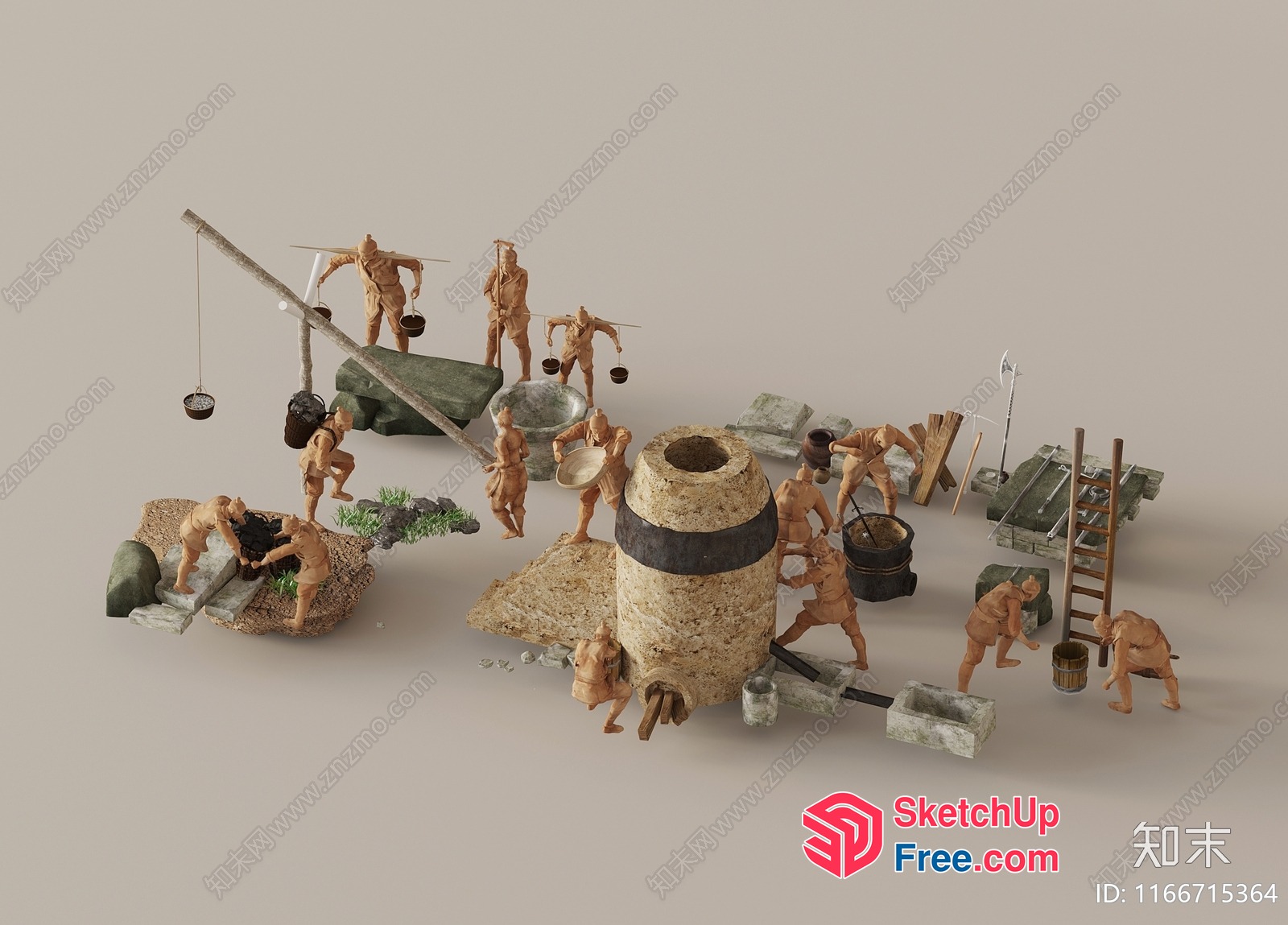 Ancient Village Life Scene 3D SketchUp File