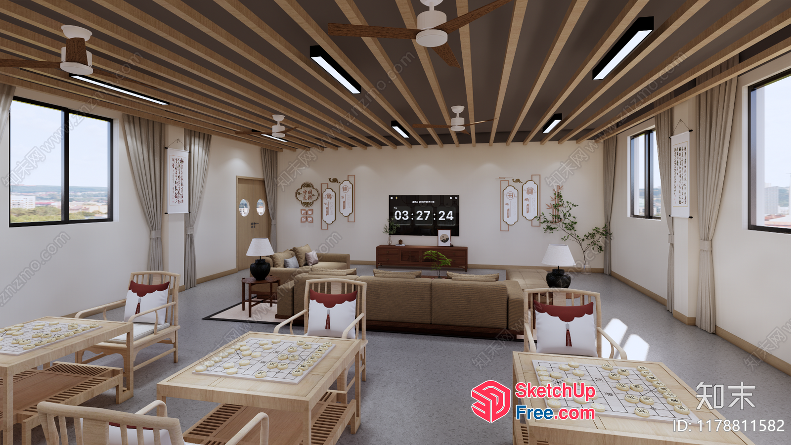 Cozy Modern Living Room With Elegant Ceiling Details 3D SketchUp File