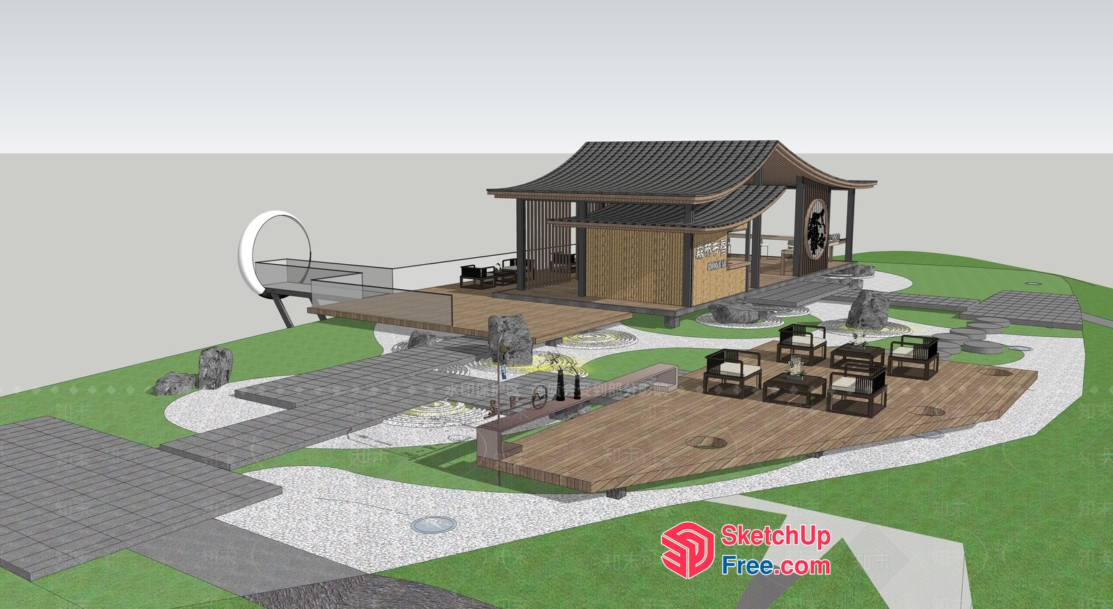 Japanese-Style Exterior Decor With Traditional Architecture 3D SketchUp File