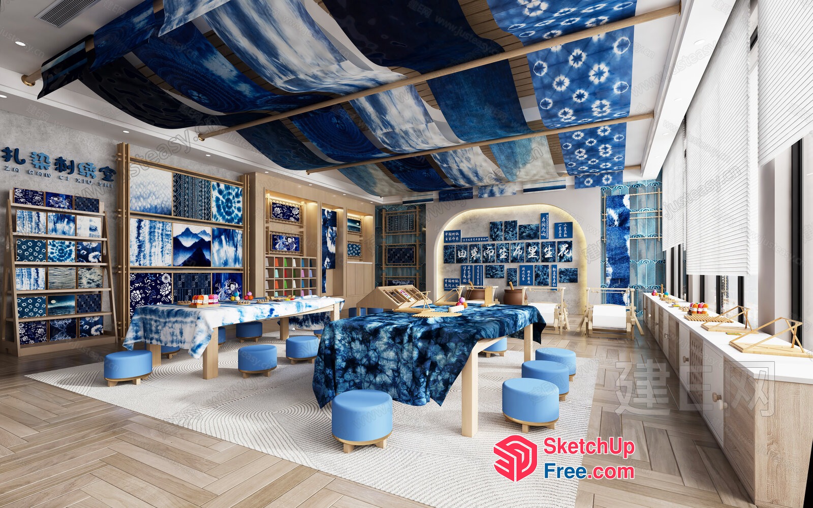 Blue And White Tie-Dye Art Gallery 3D SketchUp File