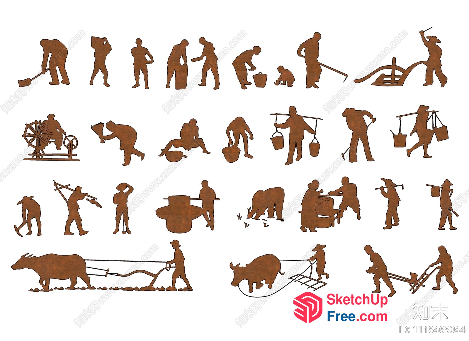 Silhouettes Of People Engaged In Agricultural Activities 3D SketchUp File