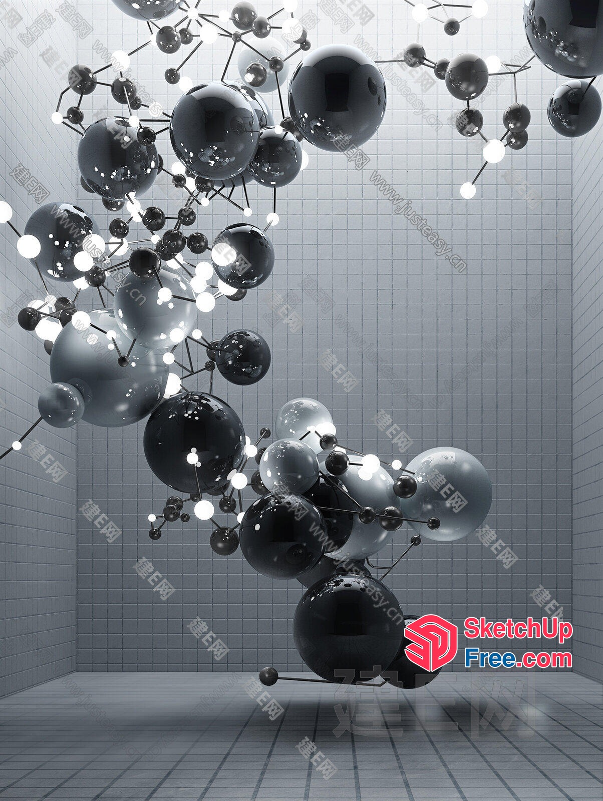 Molecular Structure In A Gray-Tiled Room 3D SketchUp File