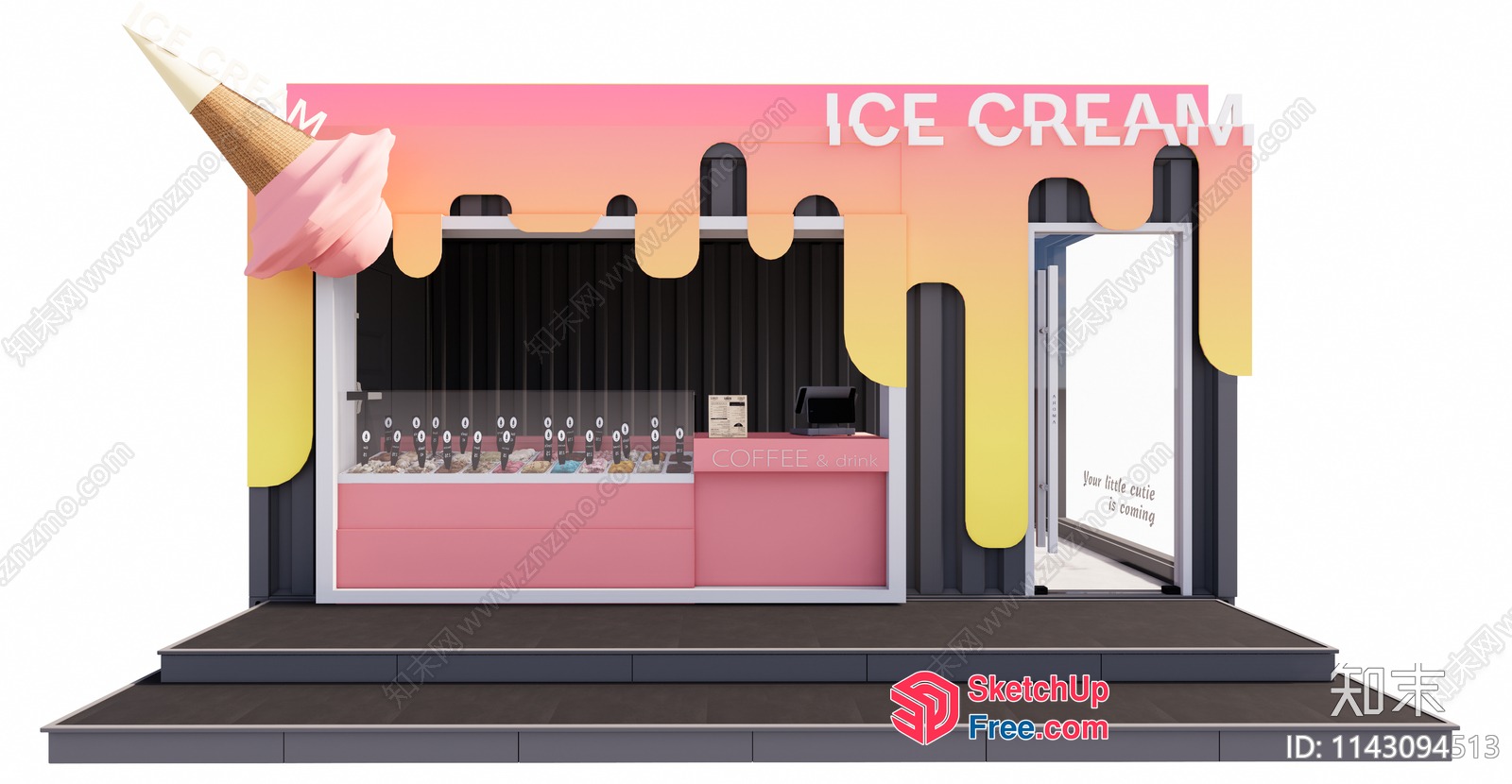 Ice Cream Shop Exterior 3D SketchUp File