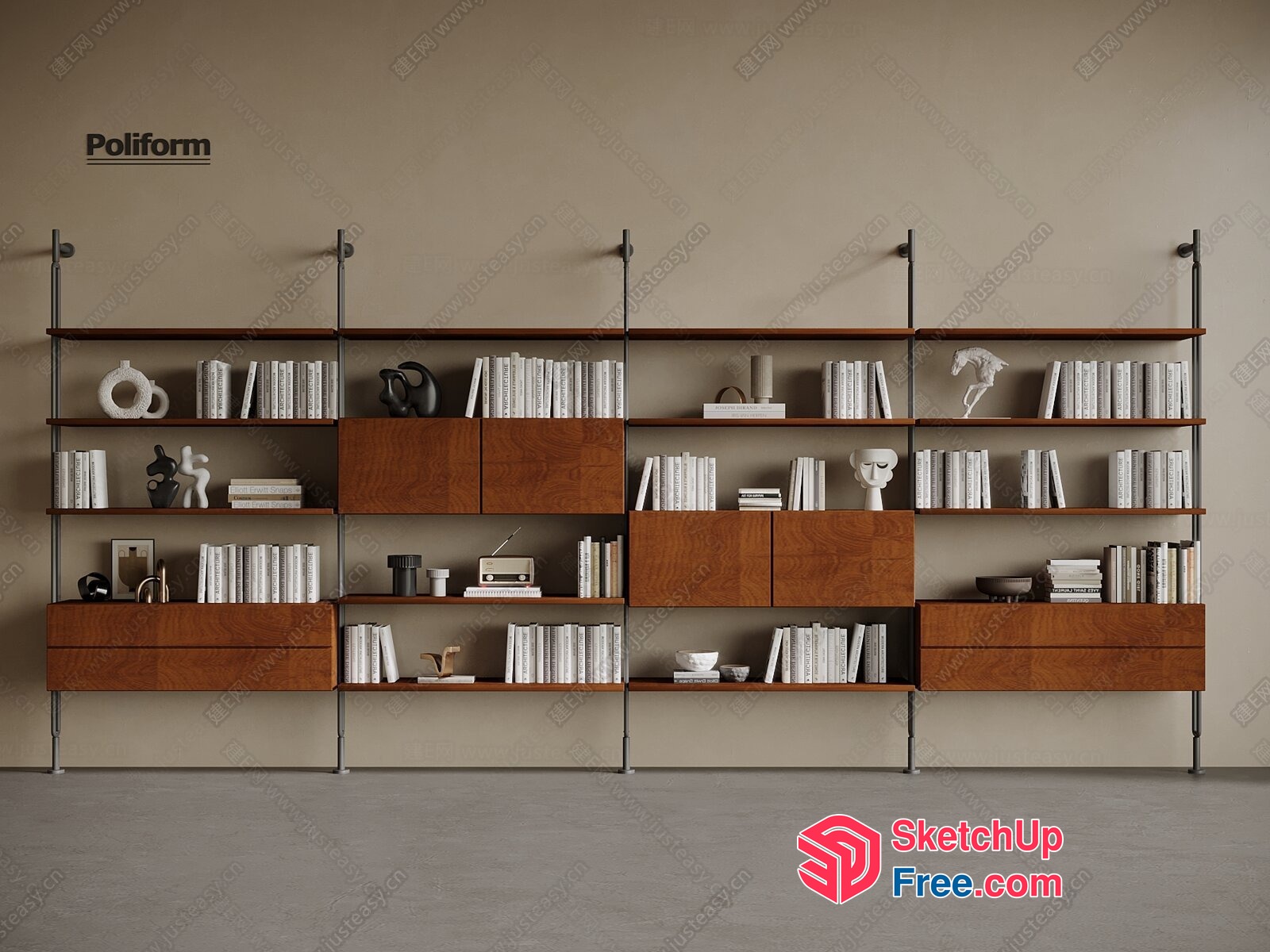 Modern Bookshelf With Poliform Style 3D SketchUp File