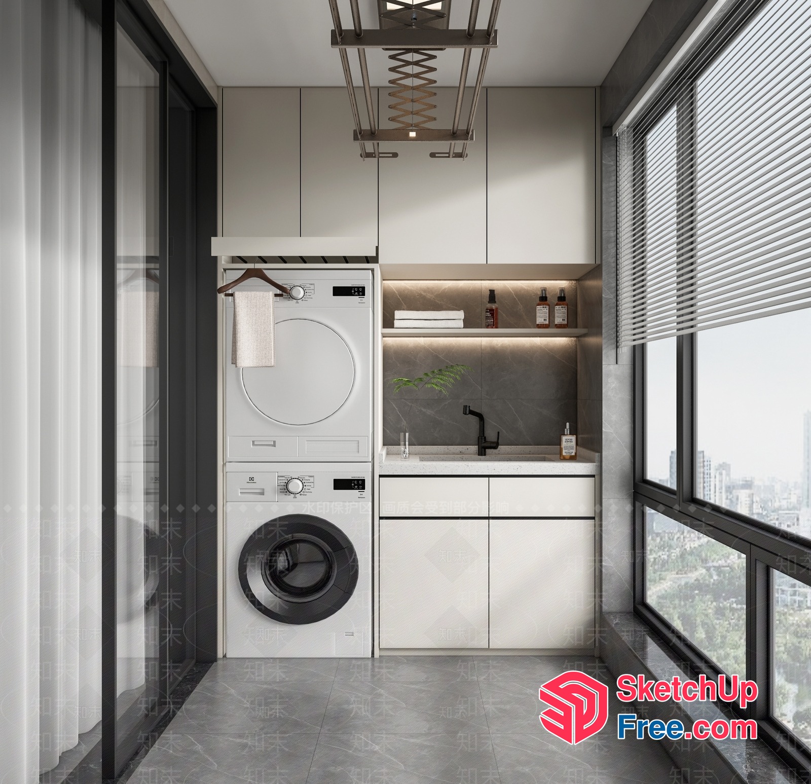 Modern Laundry Room With City View 3D SketchUp File