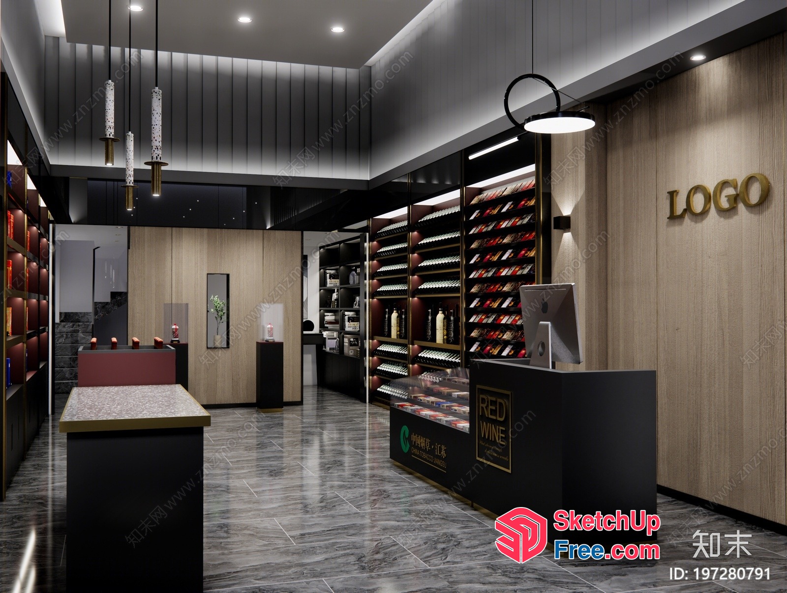 Modern Wine Shop Interior 3D SketchUp File