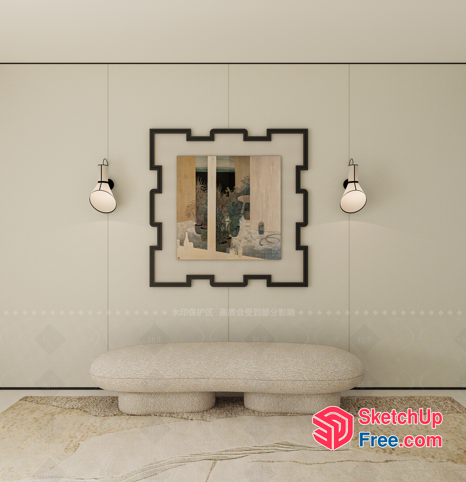 Minimalist European Style Interior With Creamy Decor 3D SketchUp File