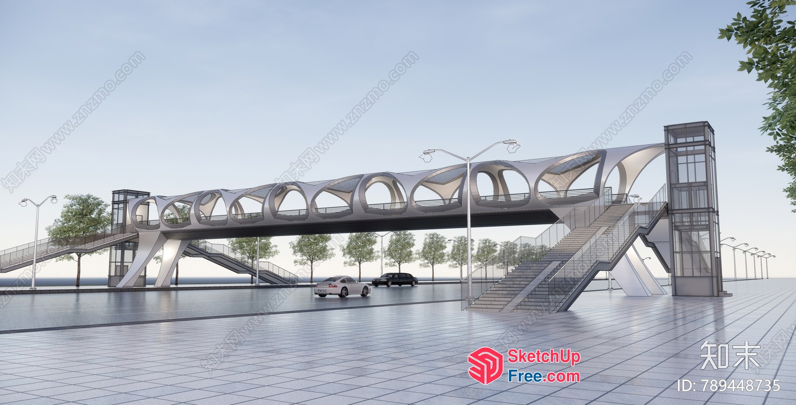 Modern Urban Overpass With Stairs And Elevator 3D SketchUp File
