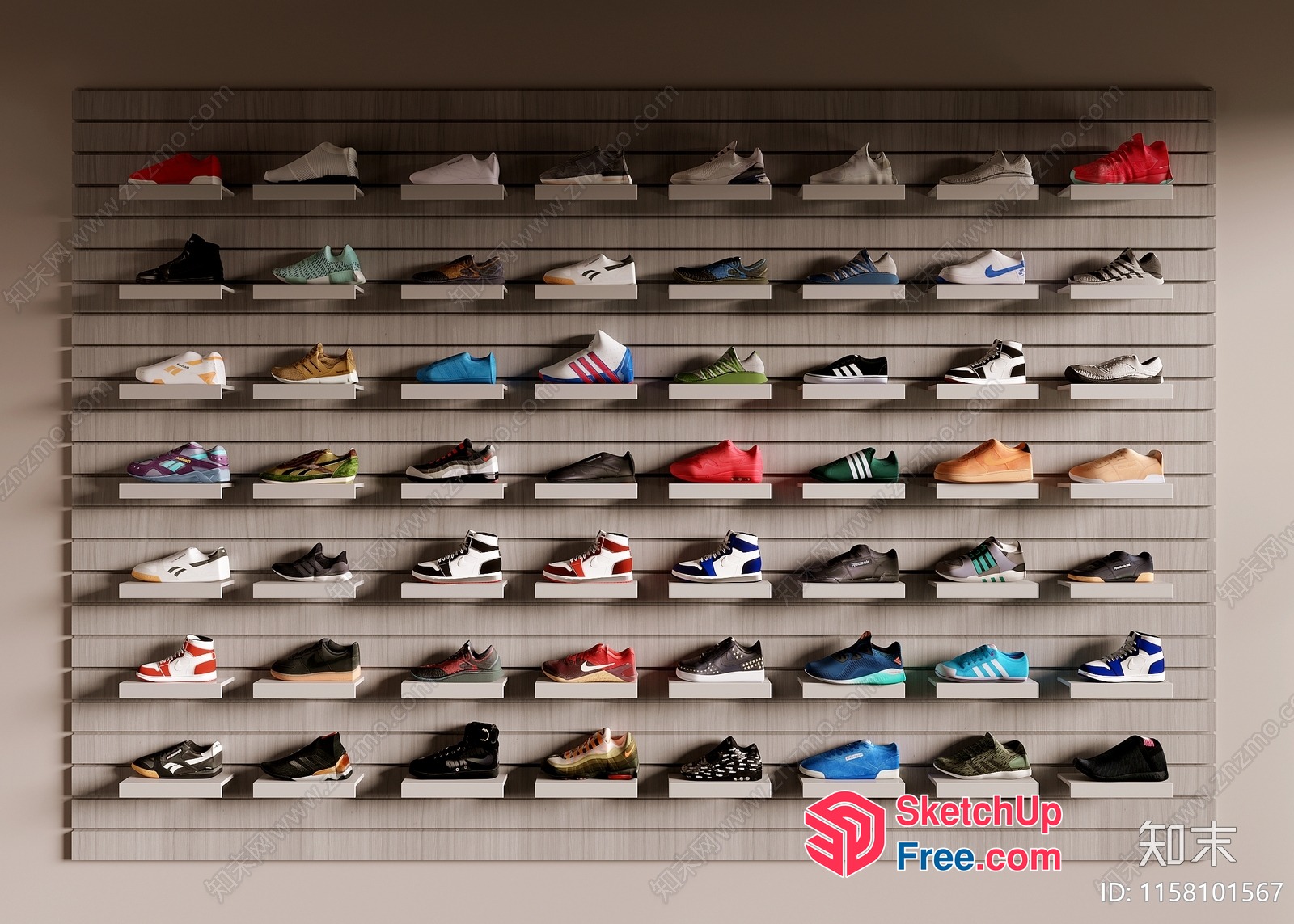 Sneaker Display On Wall-Mounted Shelves 3D SketchUp File
