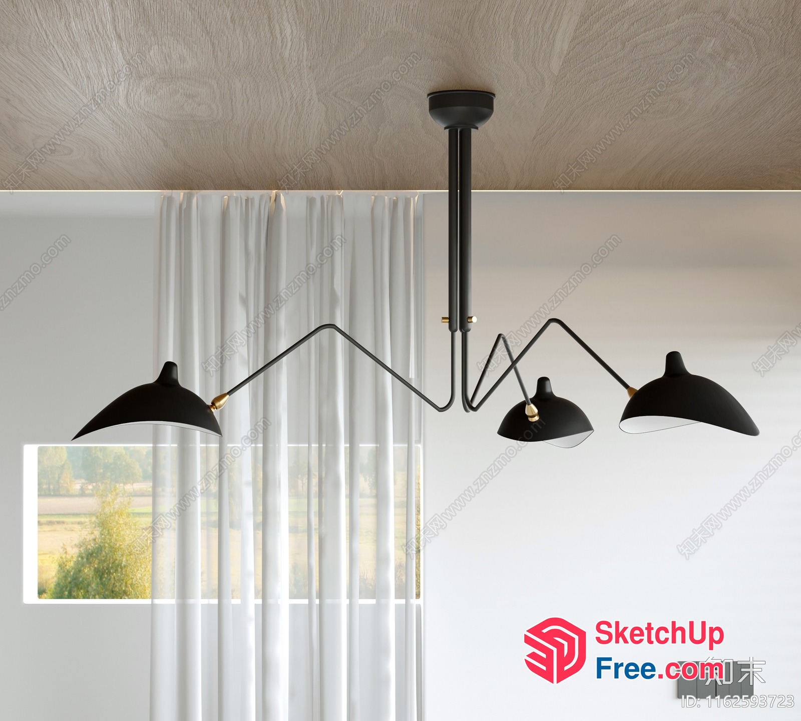 Modern Black Ceiling Light Fixture With Adjustable Arms 3D SketchUp File