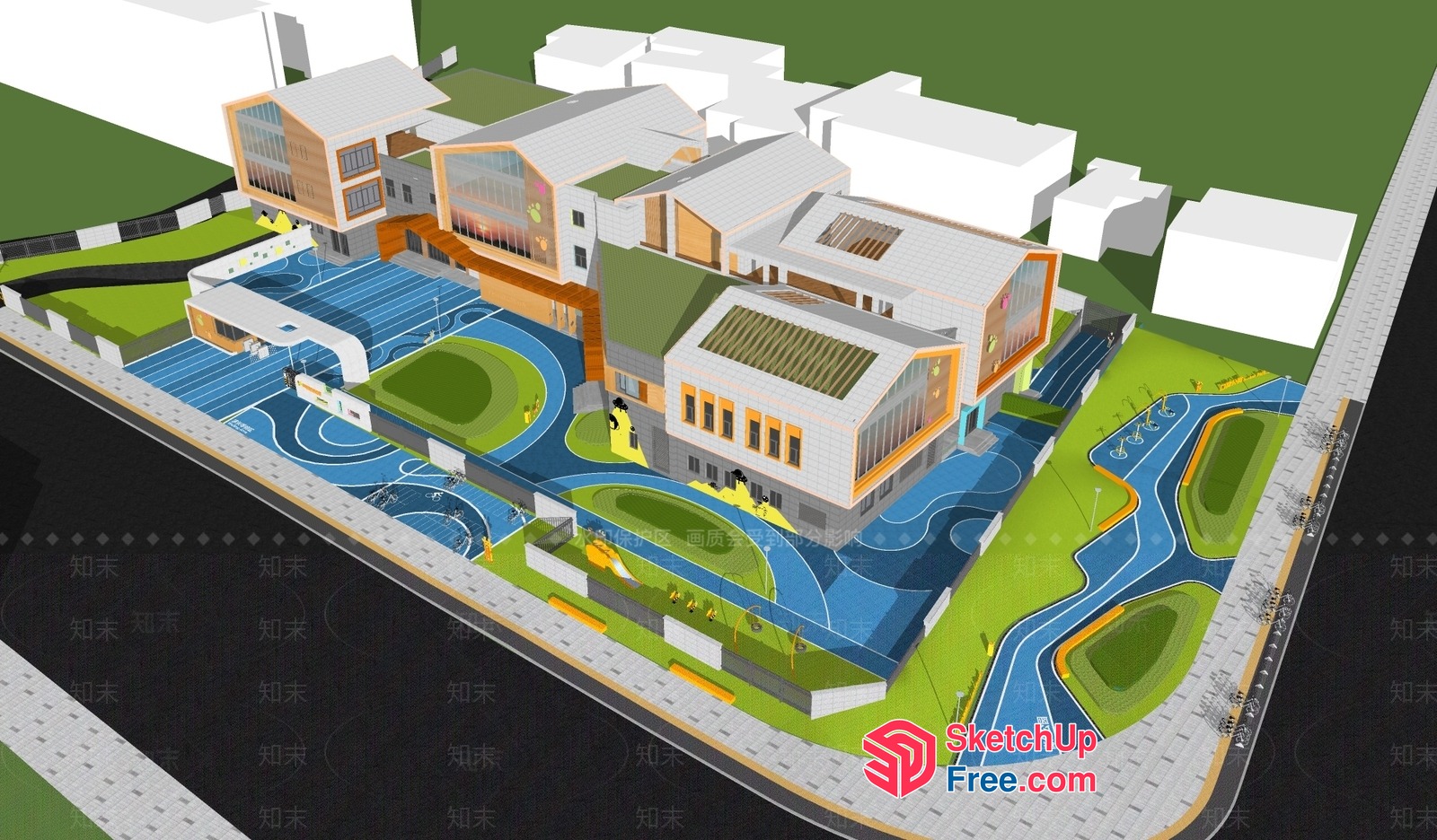 Modern Commercial Street With A Mix Of Residential And Recreational Spaces 3D SketchUp File