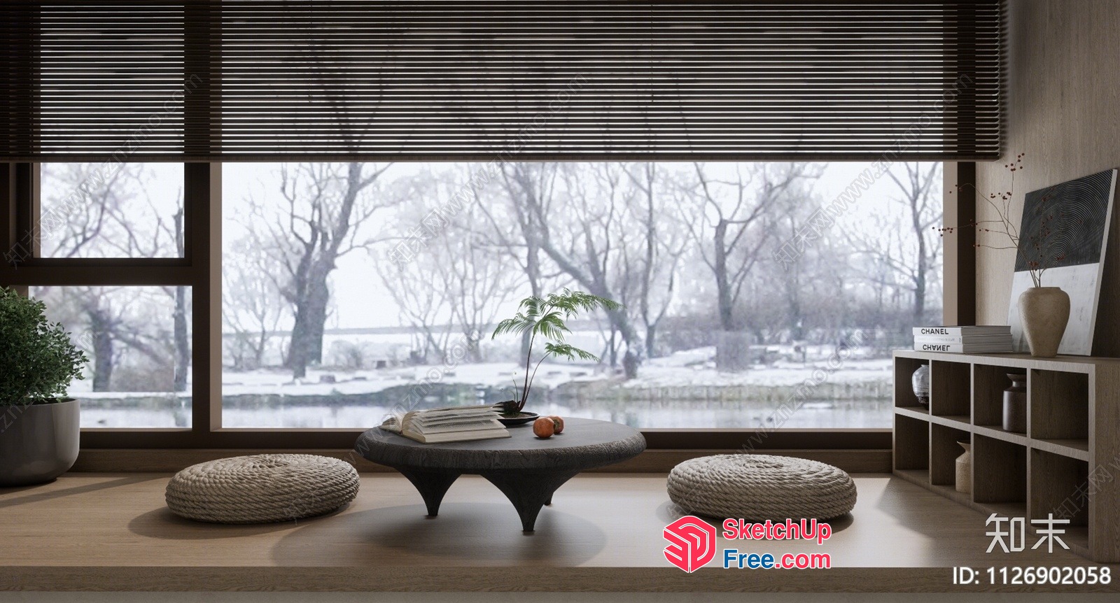 Cozy Winter Living Room With A Snowy View 3D SketchUp File