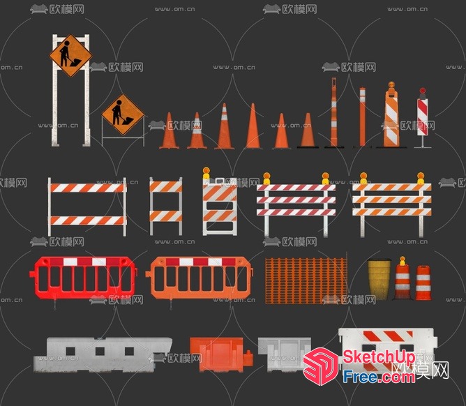 Road Work Ahead Signs And Barriers 3D SketchUp File