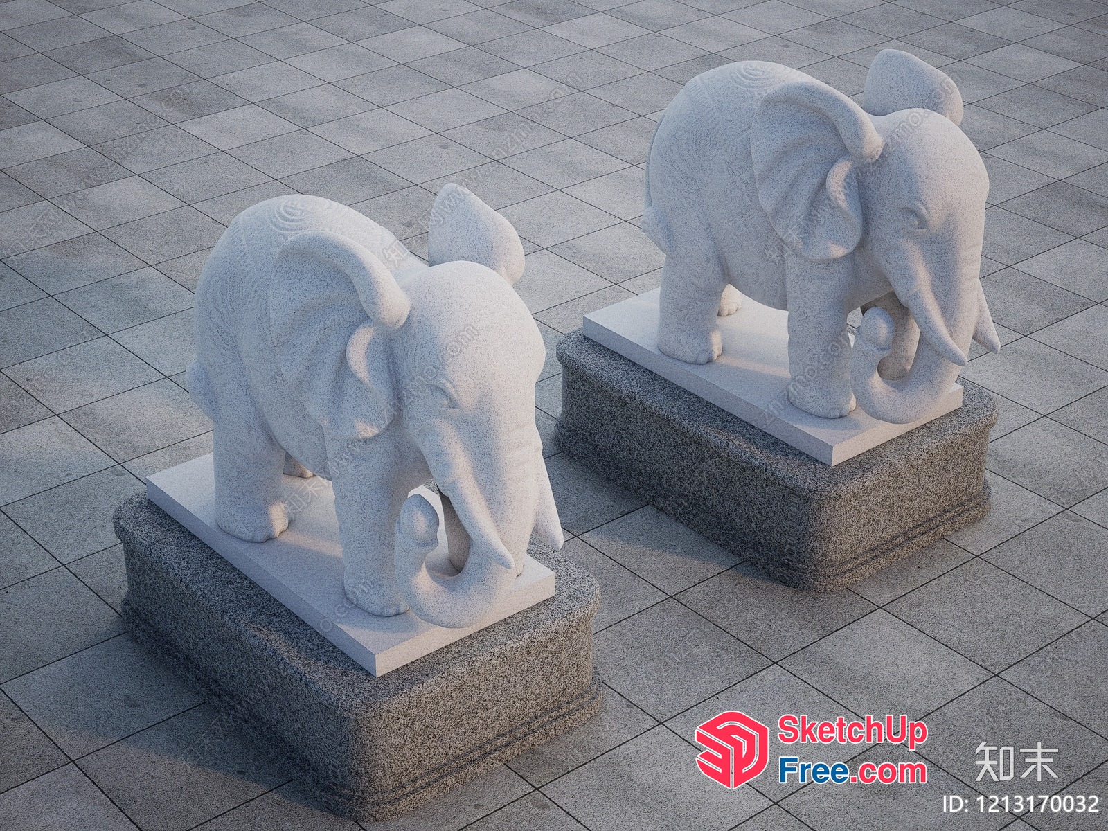 Elegant Stone Elephant Statues 3D SketchUp File