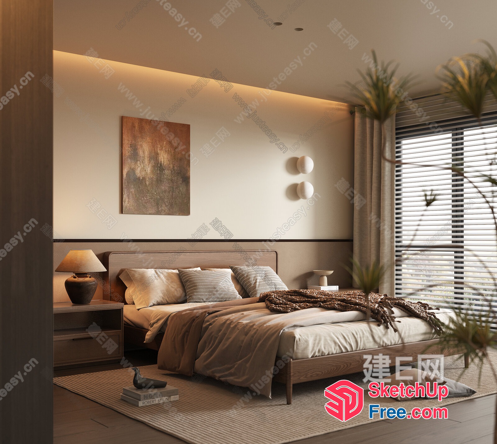 Elegant Minimalist Bedroom With Natural Light 3D SketchUp File