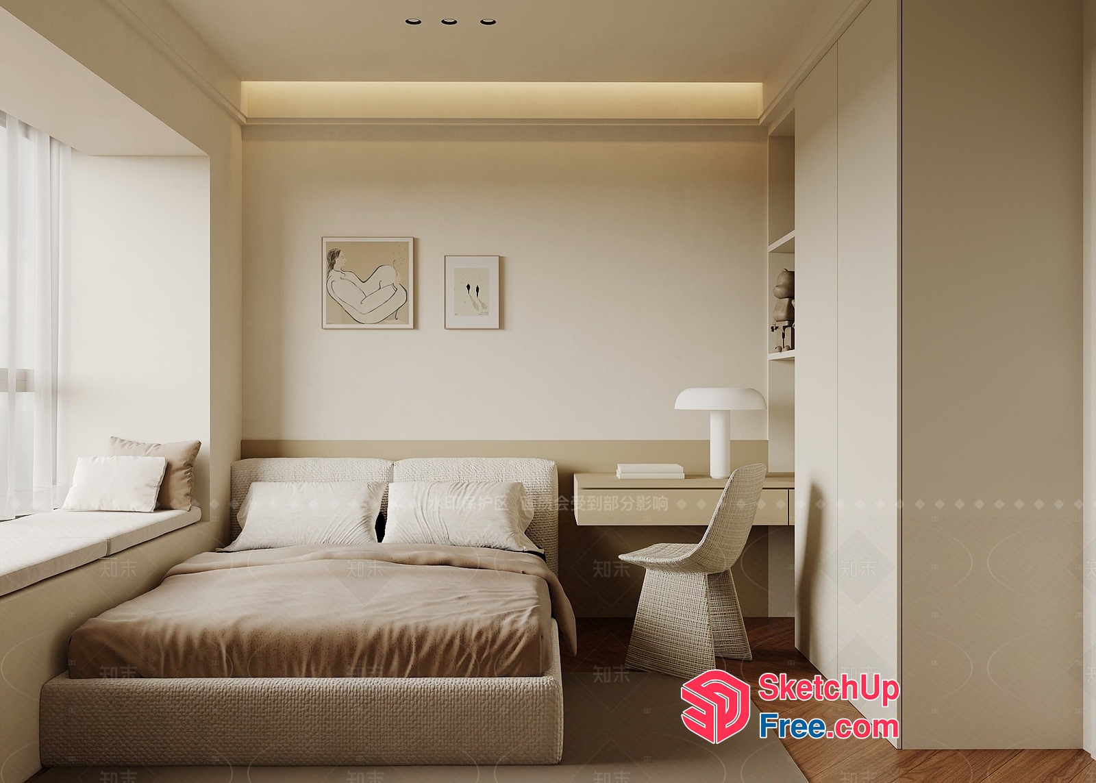 Modern Minimalist Bedroom Interior 3D SketchUp File