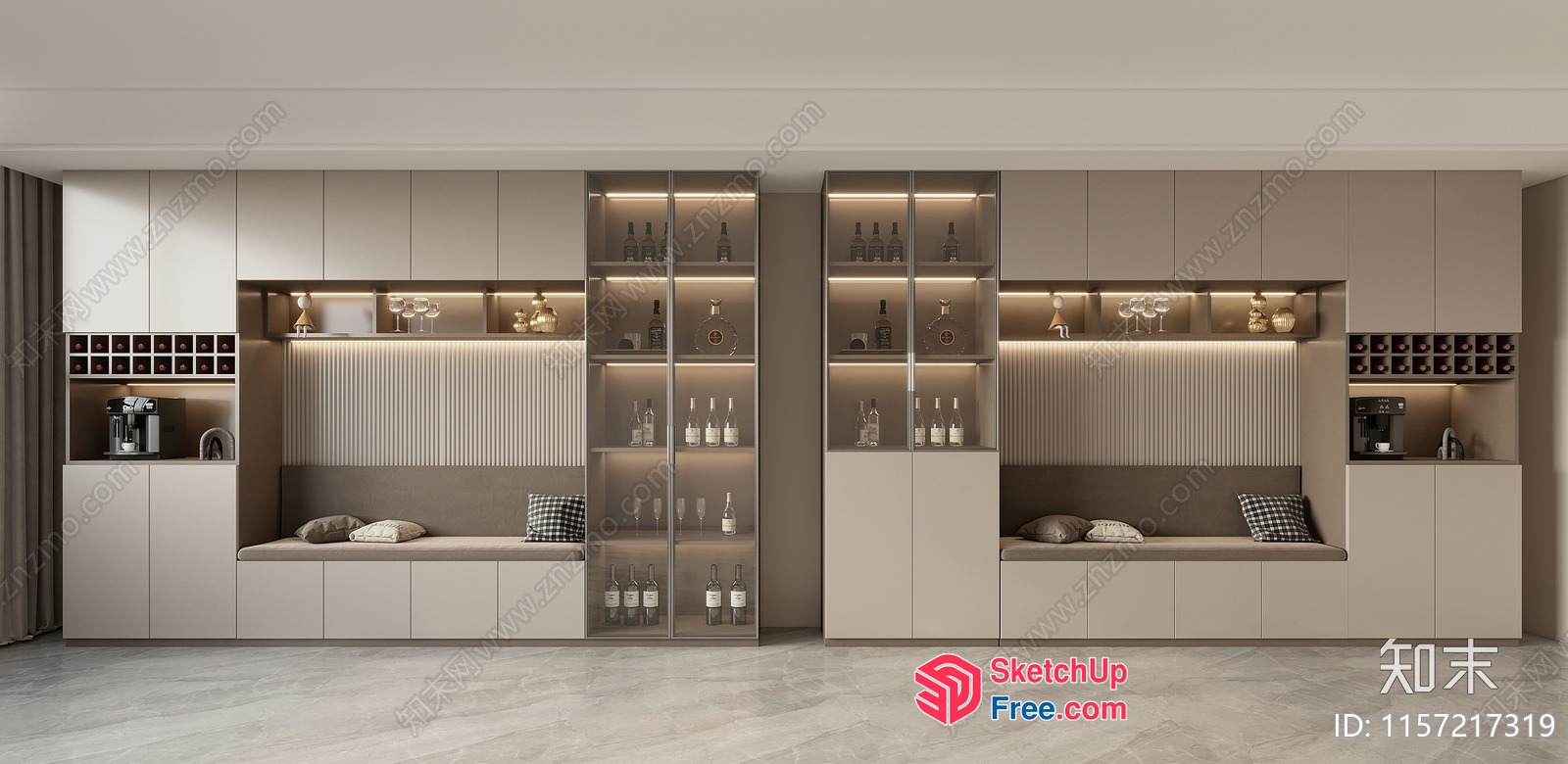 Elegant Modern Minimalist Living Room With Built-In Bar 3D SketchUp File