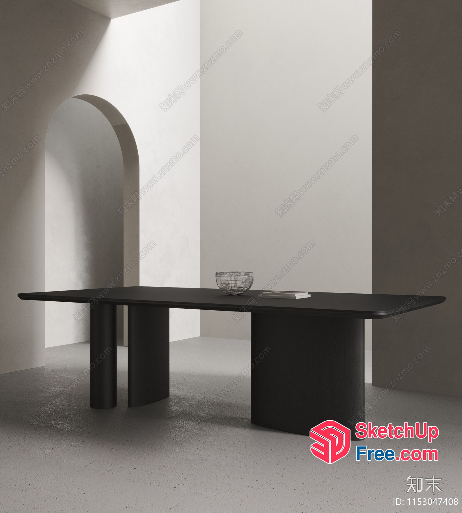 Modern Minimalist Black Table With Curved Legs And Arched Wall 3D SketchUp File