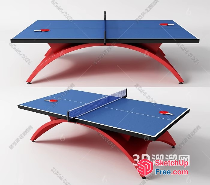 Table Tennis Table With Red Legs 3D SketchUp File