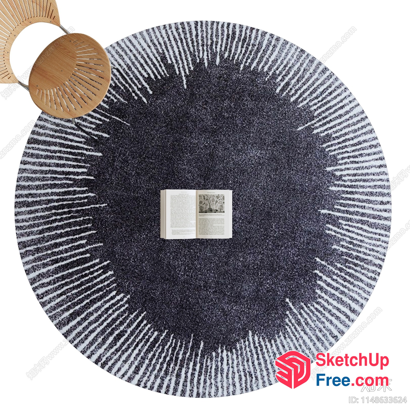 A Round Rug With A Book And Chair 3D SketchUp File