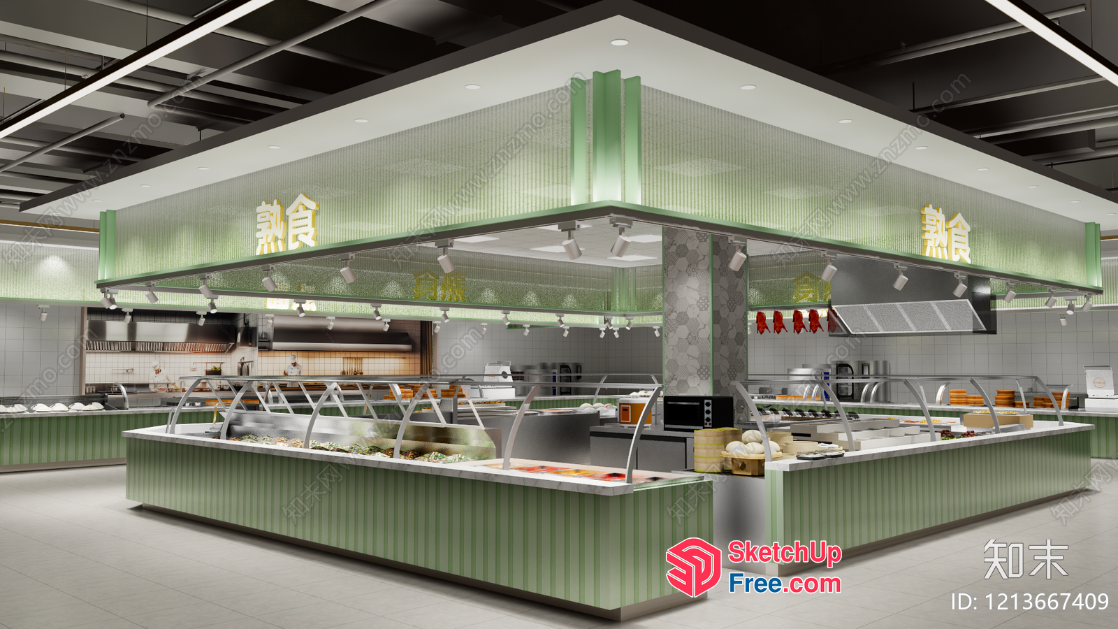 Green And White Commercial Kitchen 3D SketchUp File