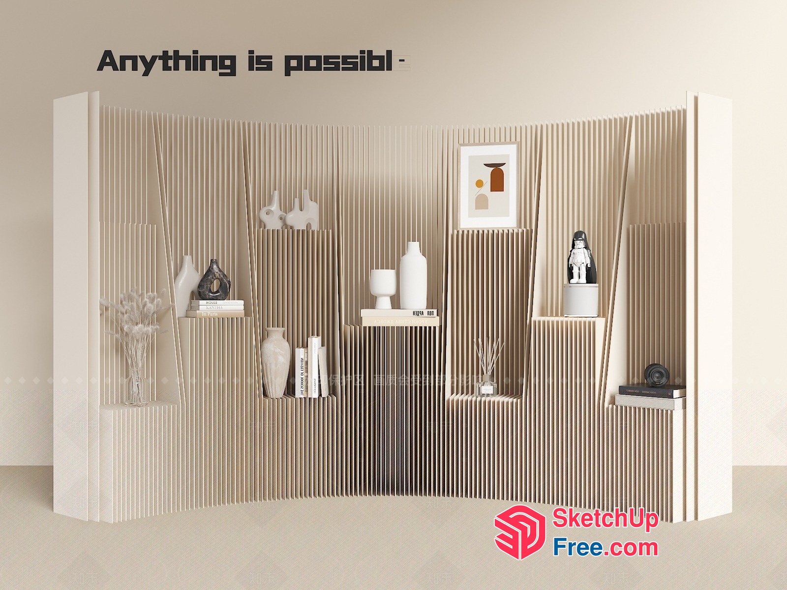 Modern Minimalist Decorative Shelf With Artistic Vase And Accessories 3D SketchUp File