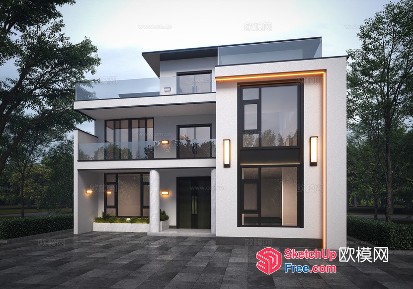 Modern Minimalist Villa Exterior 3D SketchUp File