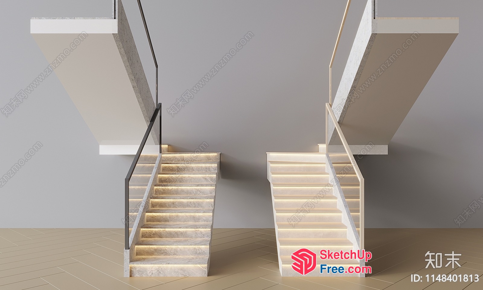 Staircase With Railing And Steps 3D SketchUp File