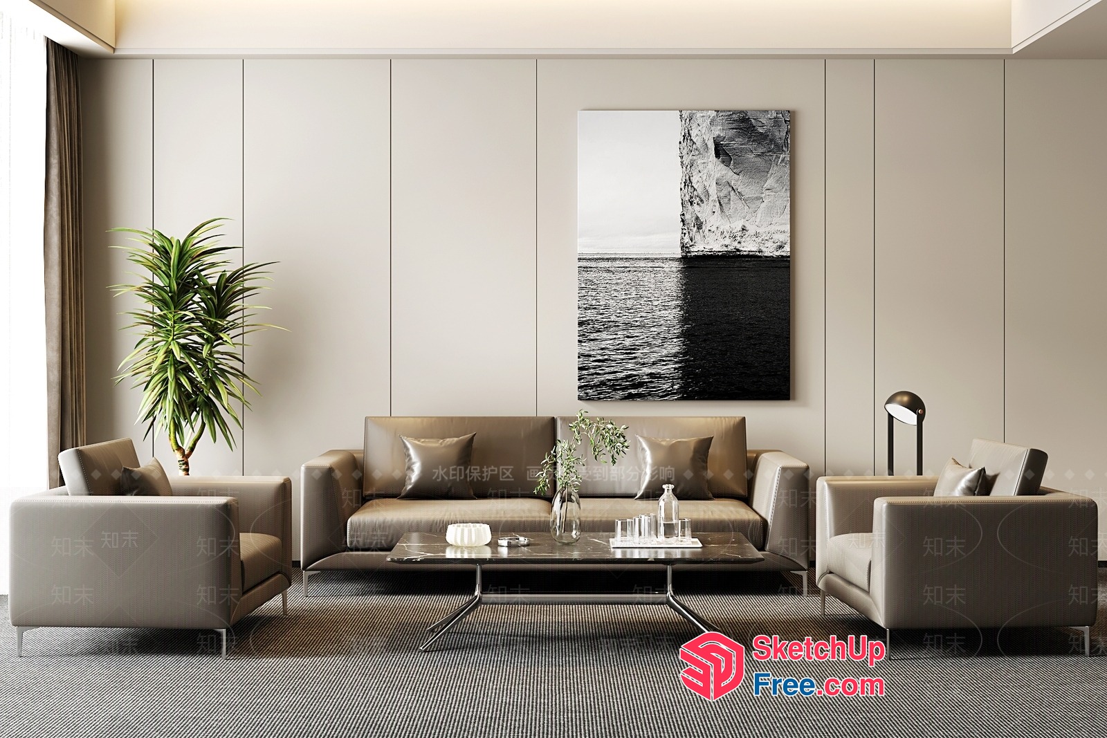 Modern Living Room With Neutral Color Palette And Natural Elements 3D SketchUp File