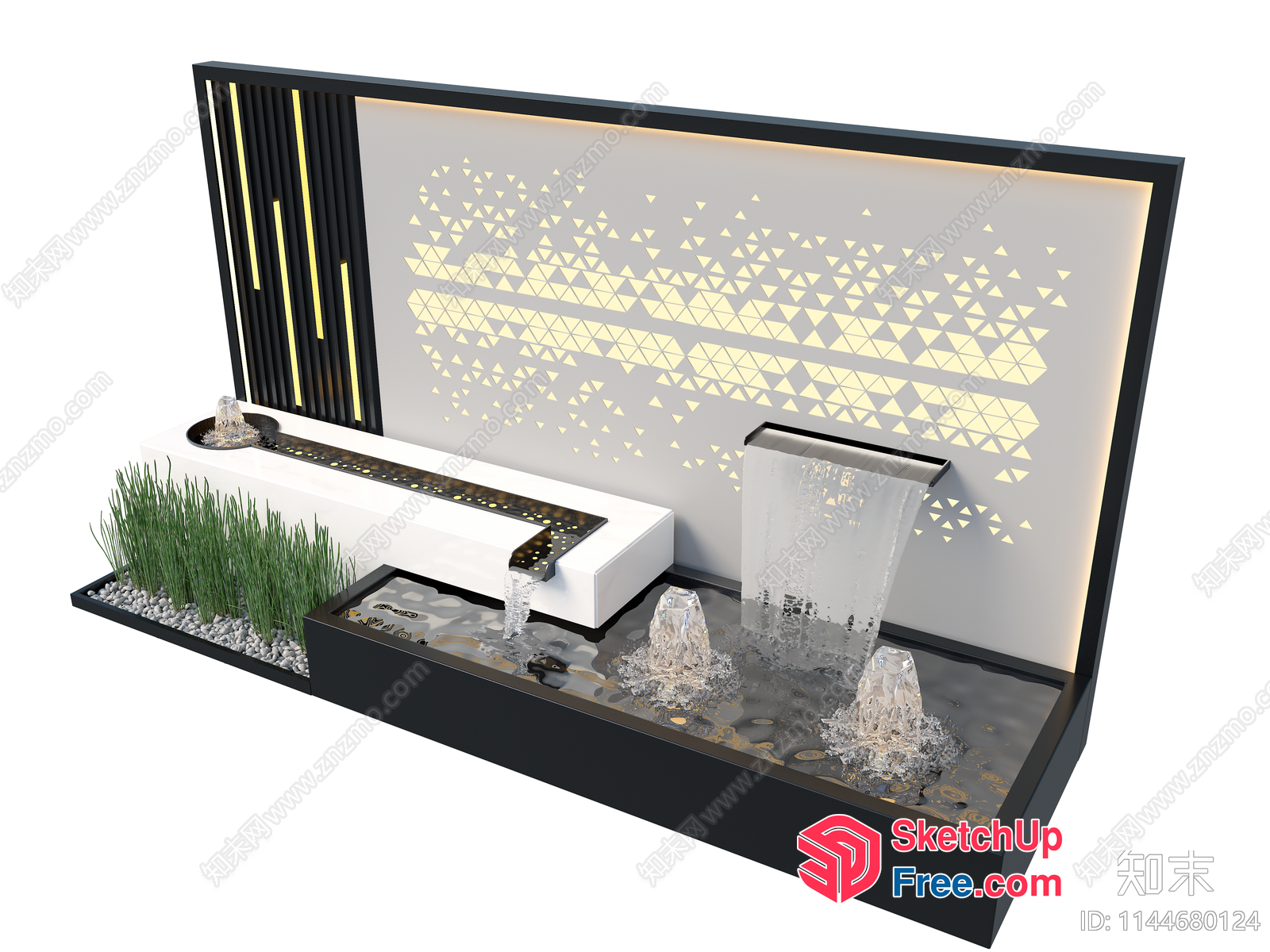 Modern Water Feature Design With Geometric Accents 3D SketchUp File