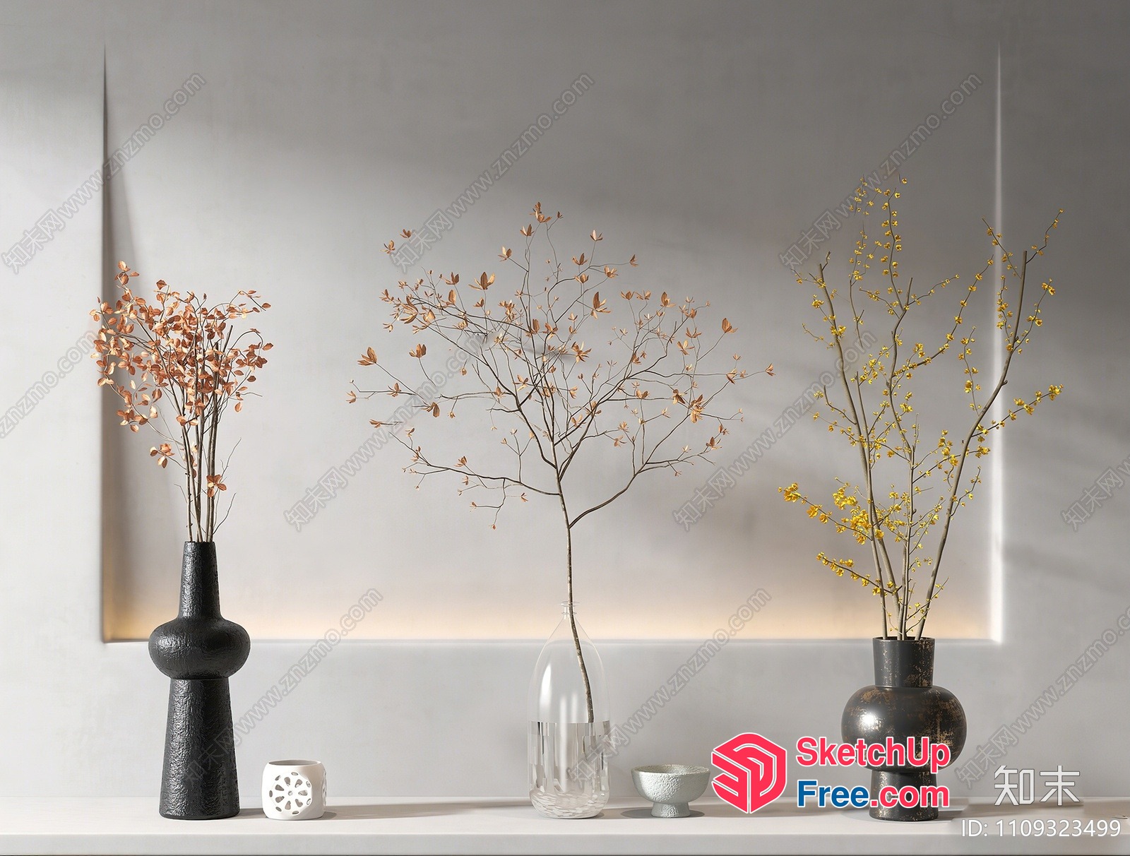 Minimalist Japanese Style Decorative Vase And Plant Arrangement 3D SketchUp File