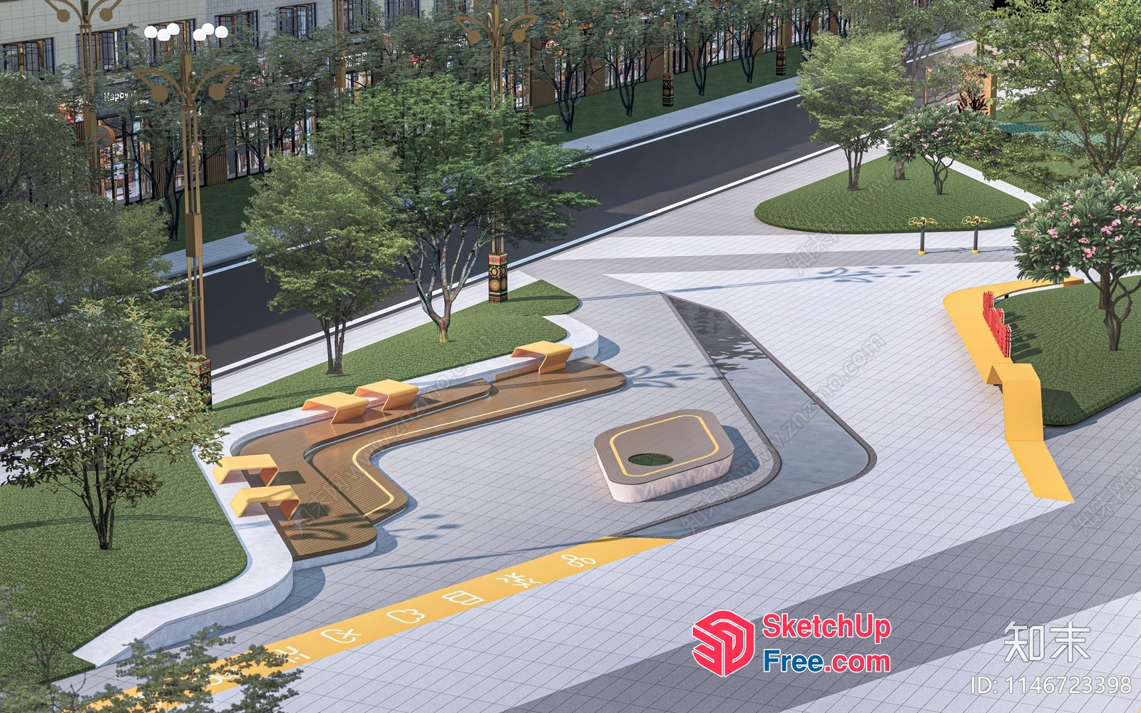 Modern Street Scene With Unique Architectural Features 3D SketchUp File