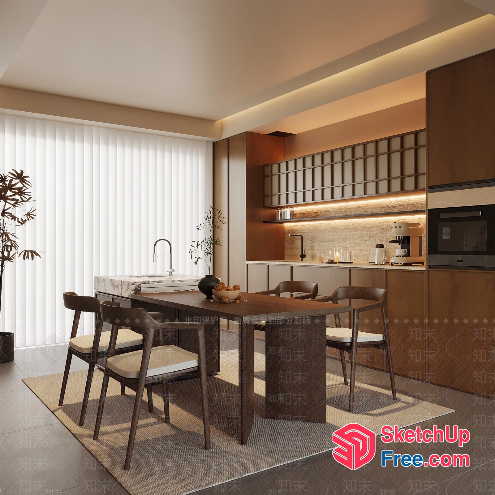 Modern Japanese-Inspired Dining Room With Minimalist Furniture 3D SketchUp File